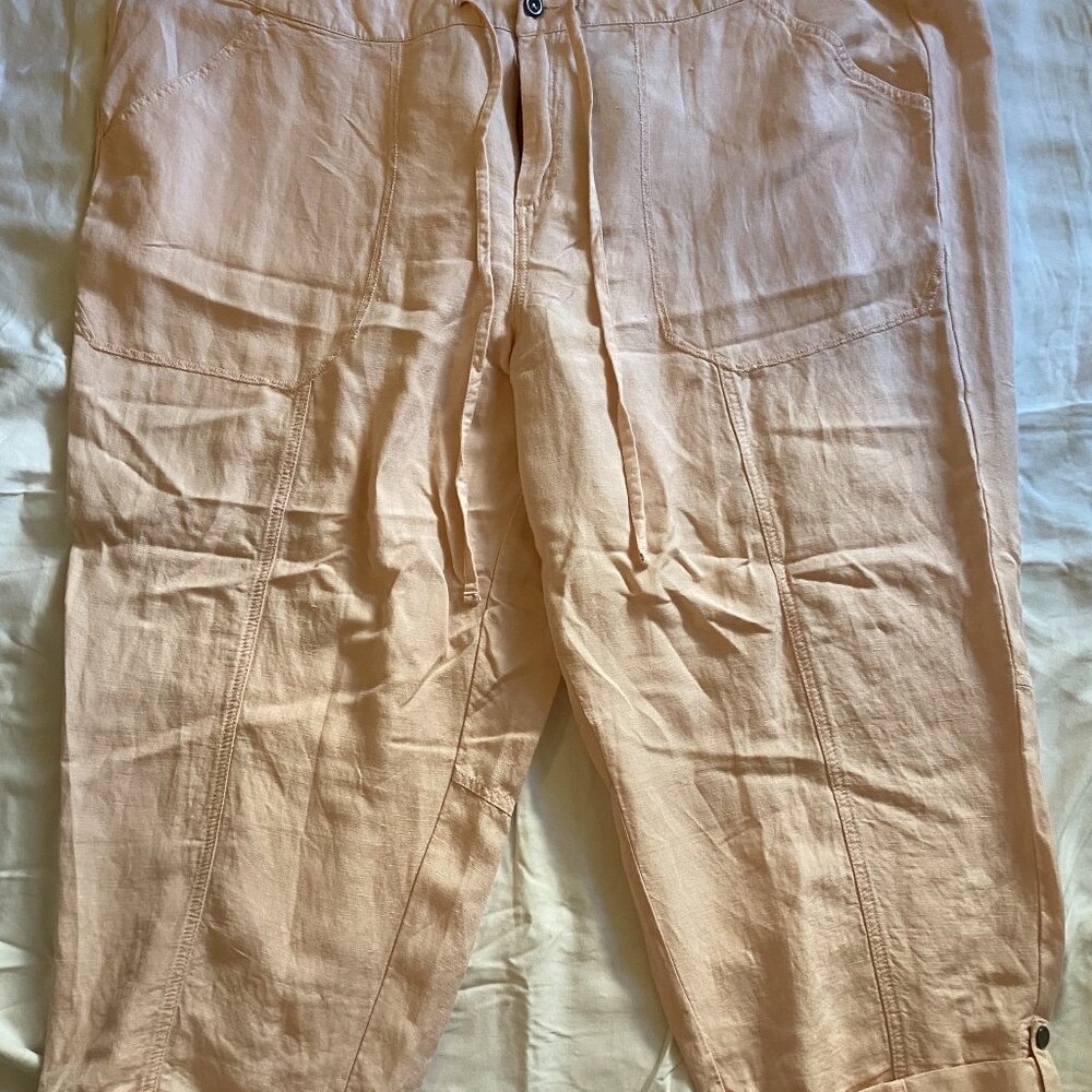 Lane Bryant Linen Blend Pants Drawstring High Rise Wide Leg Cropped